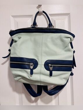 Oryany Mint and Navy Leather Backpack